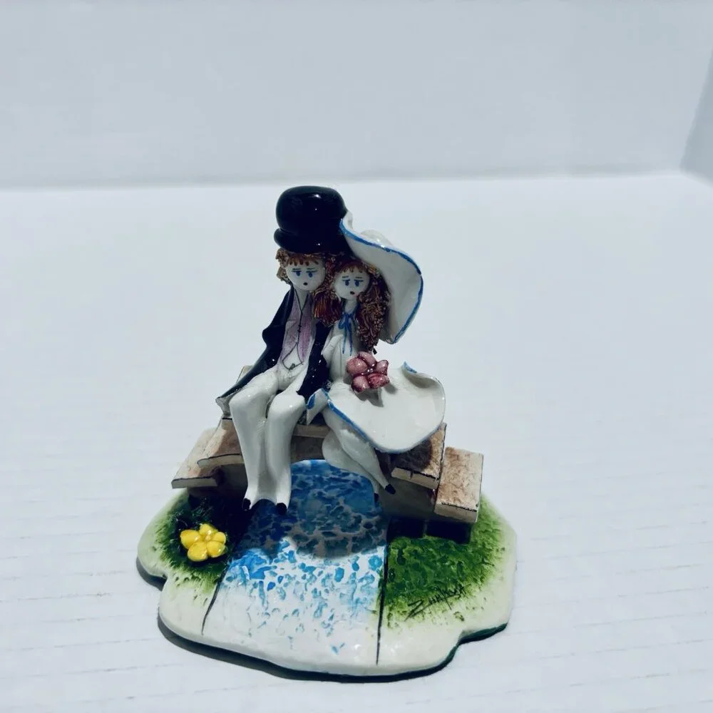 Signed Handcrafted Italian Boy Girl Couple Spaghetti Hair Figurine Zampiva Italy - Picture 8 of 8